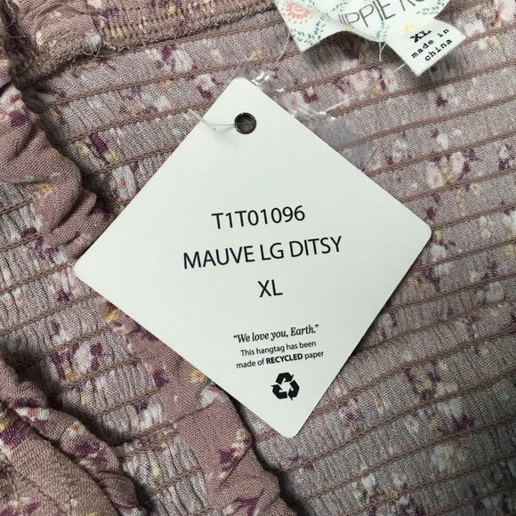 Hippie Rose Crop Top Mauve Pink Ditsy Floral Print Smocked Tank NEW Juniors XL - Picture 3 of 9